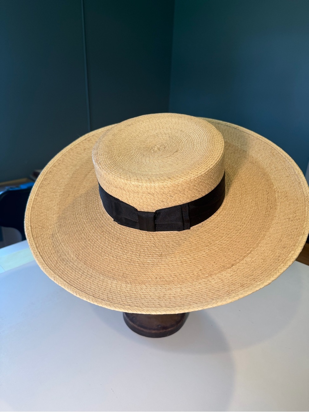 Stetson Natural Straw Wide-Brim Hat with Black Band Boater Palm Size XXL - Picture 2 of 8